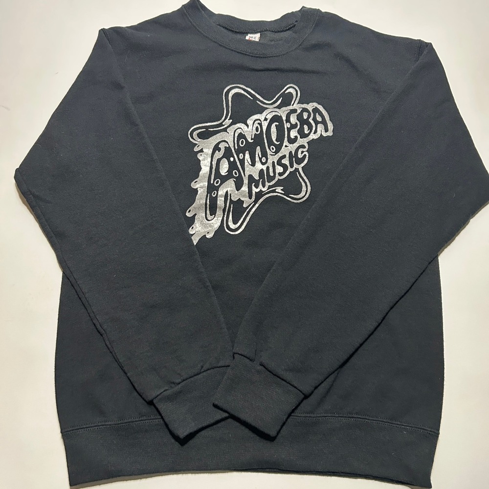 Amoeba Music Sweatshirt Jerzees NuBlend Black Silver Logo Size Small Mens Womens